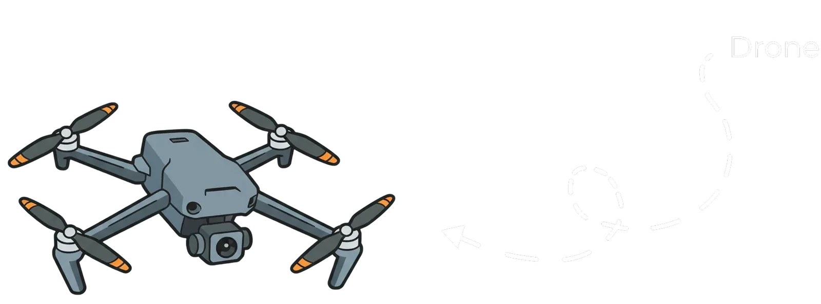 A drone in flight, tracing a dashed path back to its launch point.