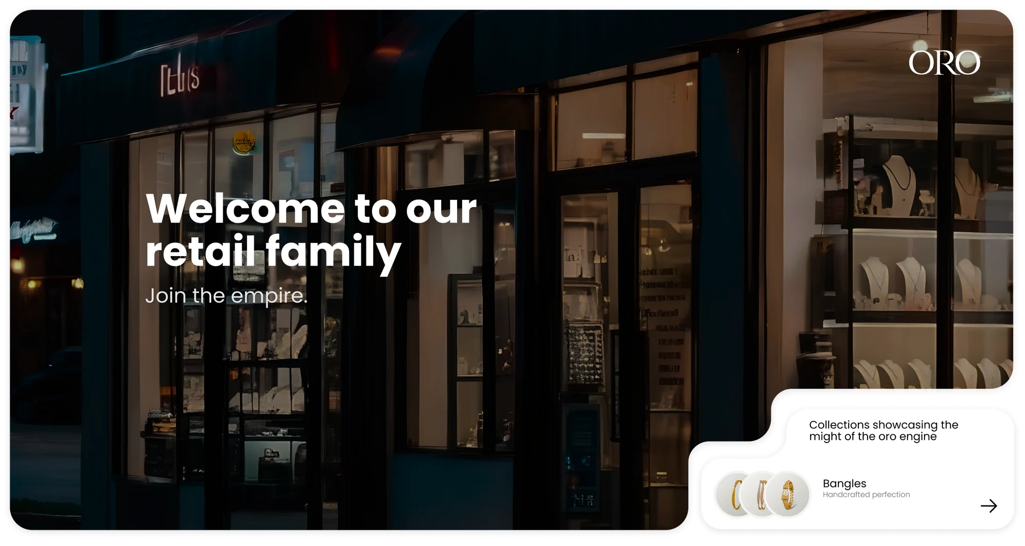 ORO Connect — the retailer landing page, opening on the brand and the catalogue rather than a bare search field.